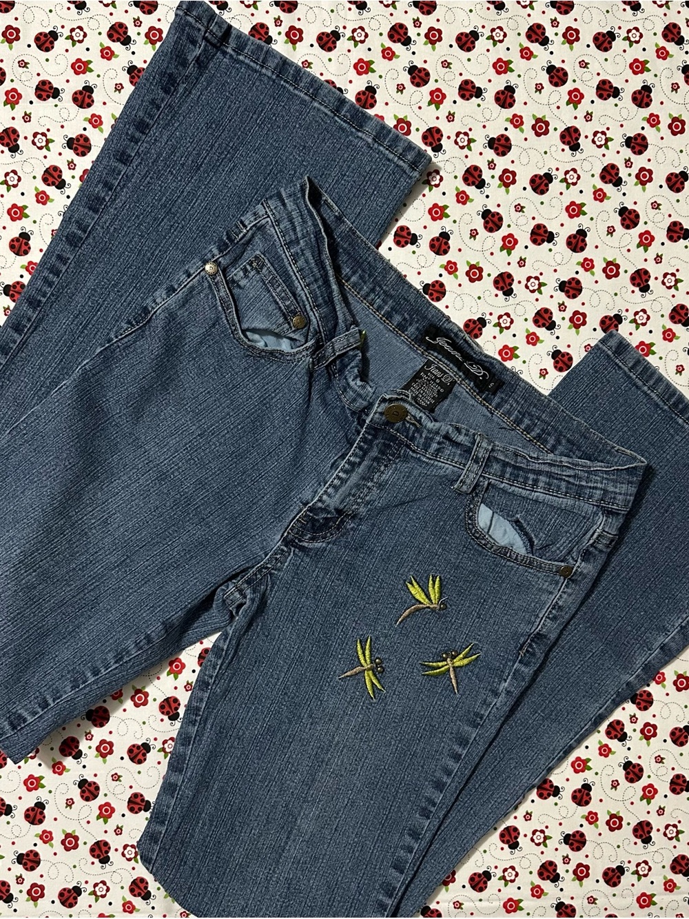Jeans D. Dragonfly Embroidered Flare Jeans Studded Low Rise Juniors 9